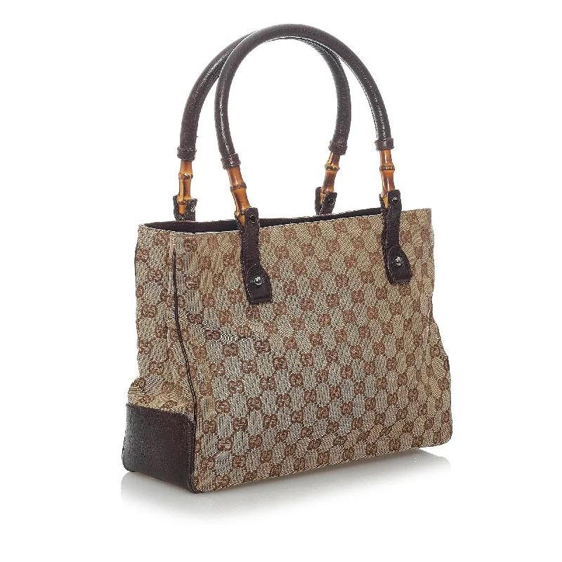 Gucci handbags for women with a beaded trimGucci GG Canvas Bamboo Handbag (29813)