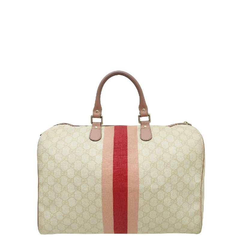 Women Gucci bags with a front - zip pocket for small itemsGucci Beige GG Supreme Script Web Logo Joy Large Boston Bag