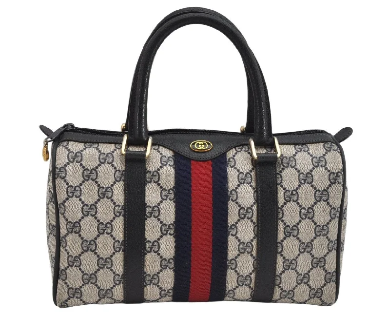 Gucci Marmont bags for women with a snakeskin - effect panelAuthentic GUCCI Sherry Line Hand Boston Bag GG PVC Leather Navy Blue Junk 1346K