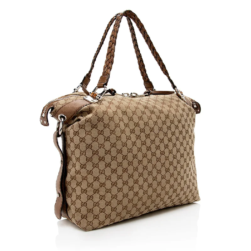 Gucci tote bags for women with a water - resistant coatingGucci GG Canvas Bamboo Bar Large Tote - FINAL SALE (16660)