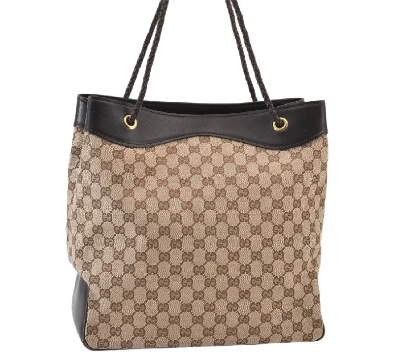 Women Gucci Sylvie bags with a leather - wrapped handleAuthentic GUCCI Vintage Shoulder Tote Bag GG Canvas Leather 109141 Brown 1264K