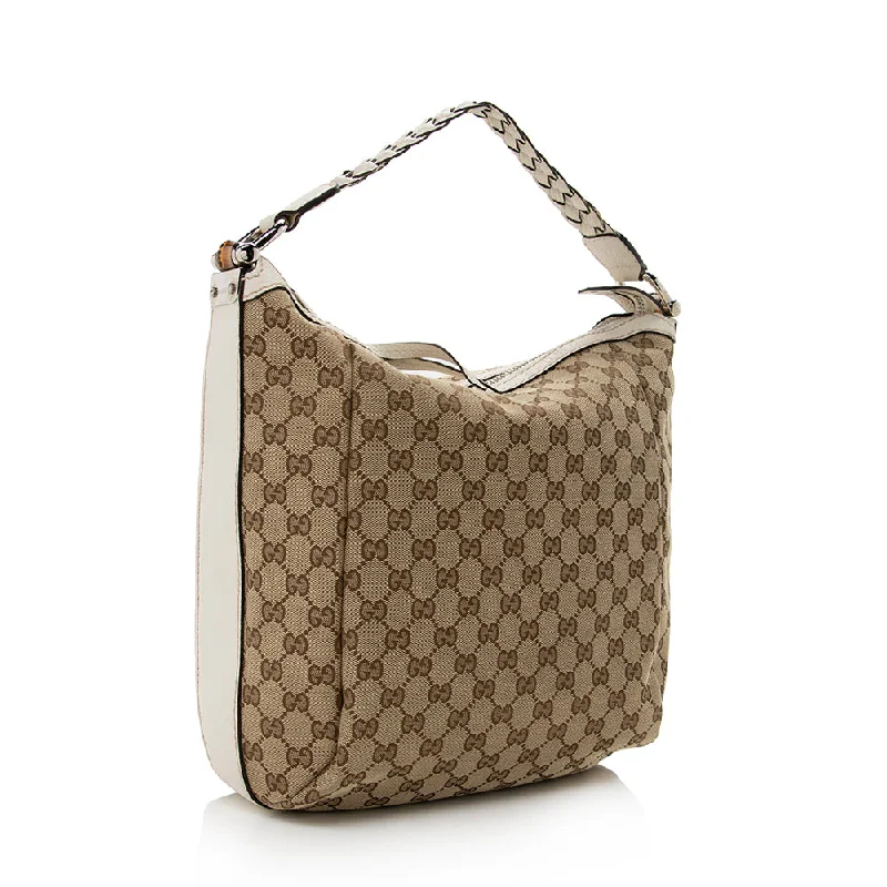 Ladies Gucci shoulder bags with a magnetic - closure flapGucci GG Canvas Bamboo Bar Medium Hobo (15565)