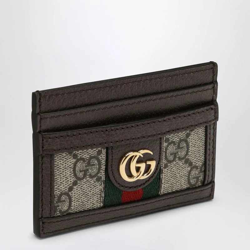 Women Gucci crossbody bags with a keychain holderGucci Ophidia Card Holder In Beige/Ebony Gg Supreme Fabric Women