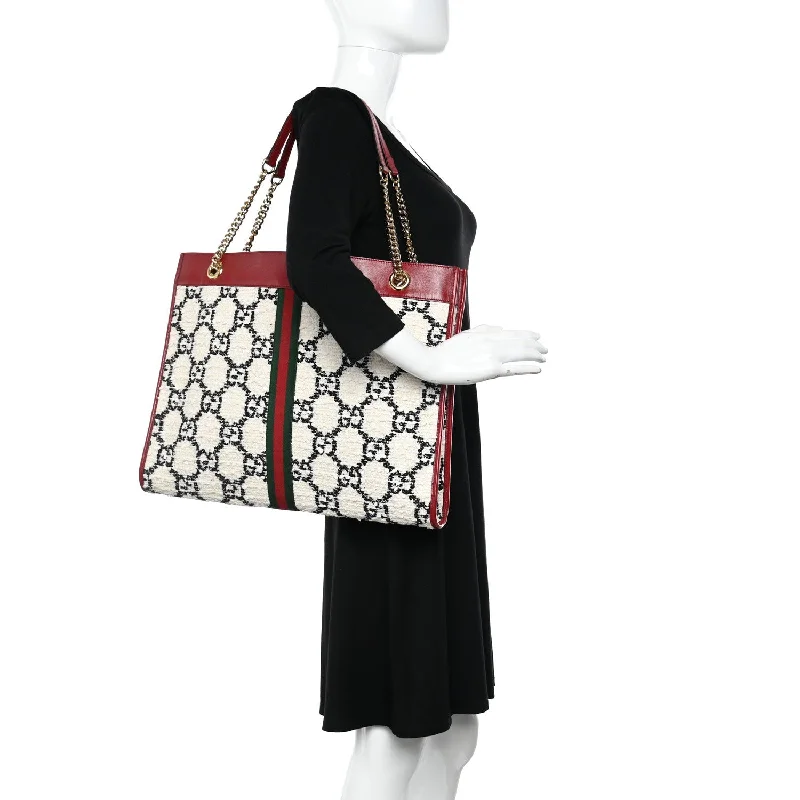 Women Gucci bags with a detachable mobile phone holderGucci Tweed Gg Large Rajah Chain Tote