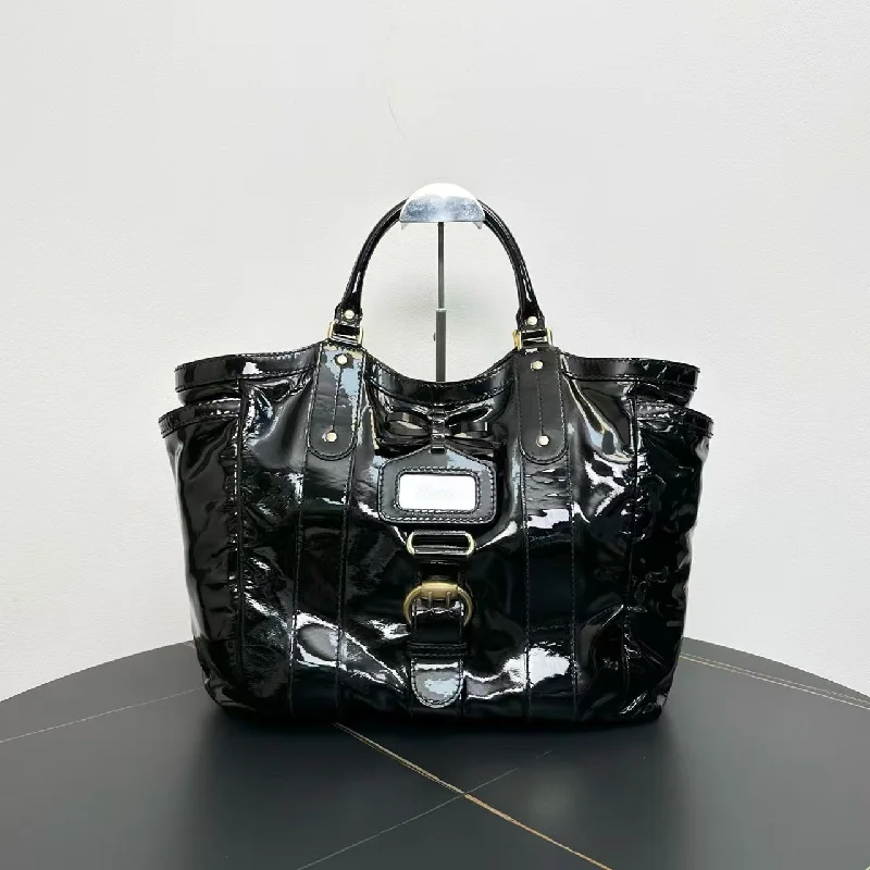 Gucci tote bags for women with a spacious interiorGucci So Black Patent Leather Tote Bag 35