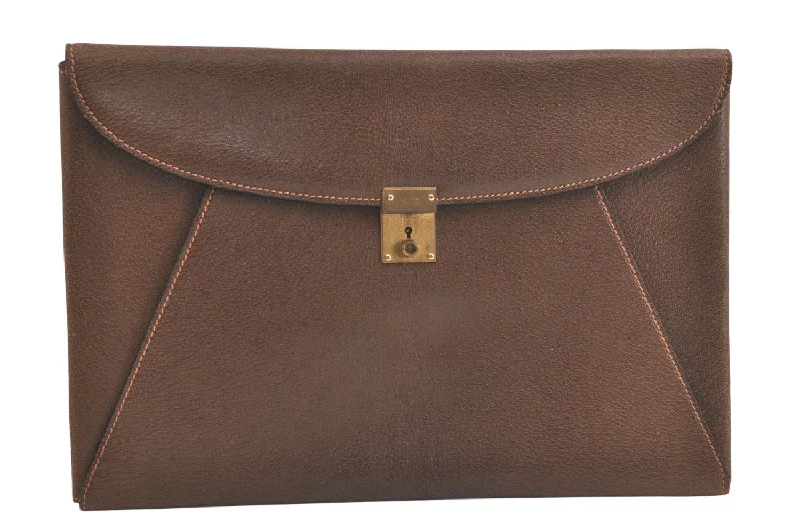 Women Gucci bags with a zippered interior pocketAuthentic GUCCI Vintage Clutch Documents PC Case Leather Brown 4530K