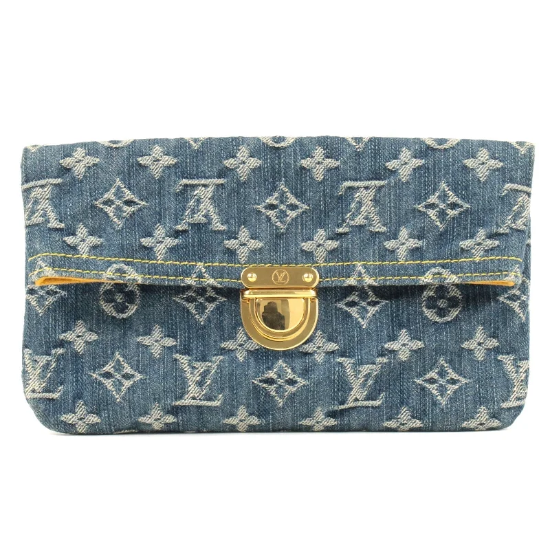 Ladies Louis Vuitton Capucines bags with gold - toned hardwareLouis Vuitton Monogram Denim Pochette Plat Clutch Bag M95007