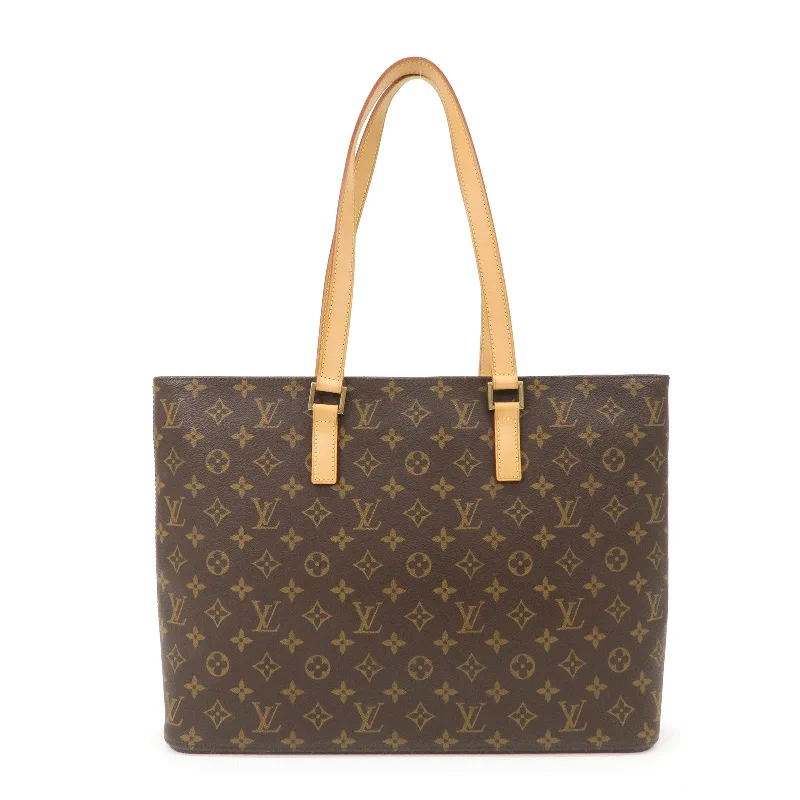 Louis Vuitton tote bags with a printed LV logo on the front for brand visibilityLouis Vuitton Monogram Luco Tote Bag Brown M51155