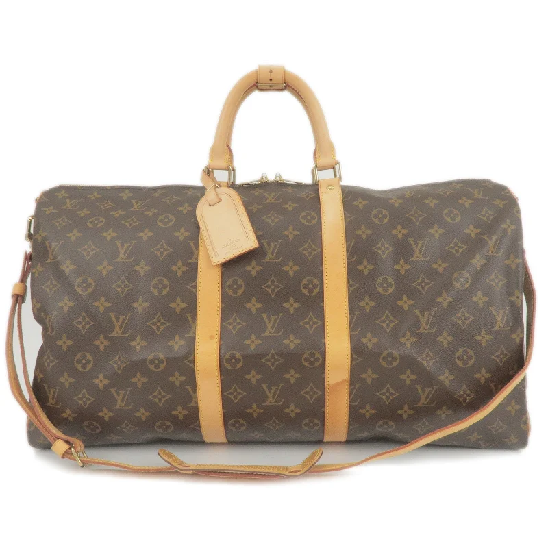 Louis Vuitton tote bags with a printed LV logo on the front for brand visibilityLouis Vuitton Monogram Keep All Bandouliere 55 Bag M41414