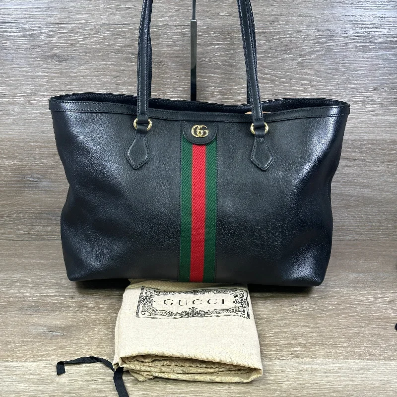 Women Gucci bags with a zippered interior pocketGucci Ophidia Black Leather Tote - Medium