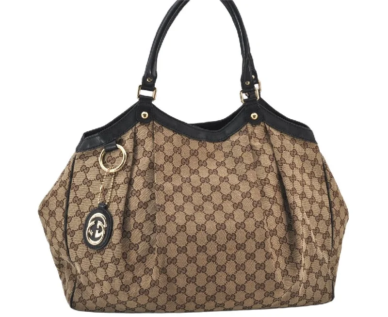 Gucci Marmont bags for women with a contrast - colored interiorAuthentic GUCCI Sukey Shoulder Tote Bag GG Canvas Leather 211943 Brown 4642K