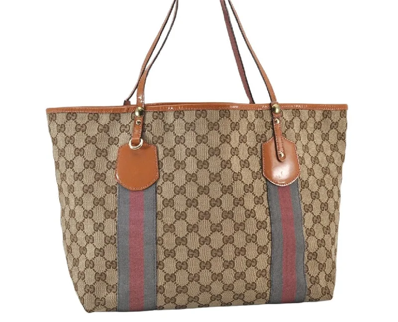 Women Gucci bags with a magnetic snap closure for easy accessAuth GUCCI Jolie Sherry Line Tote Bag GG Canvas Enamel 211970 Brown Junk 1098K