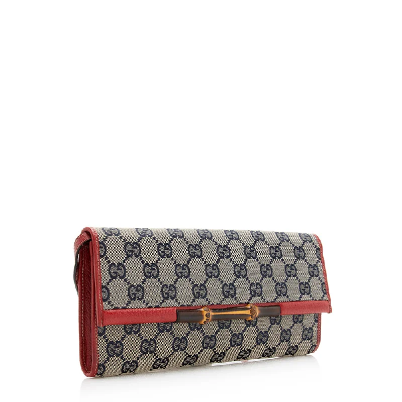 Women Gucci Sylvie bags with a crystal - embellished web stripeGucci GG Canvas Bamboo Bar Clutch (20744)