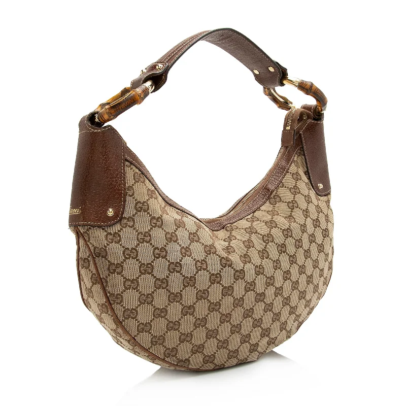 Gucci Marmont bags for women with quilted leather exteriorsGucci GG Canvas Bamboo Half Moon Medium Hobo (23738)