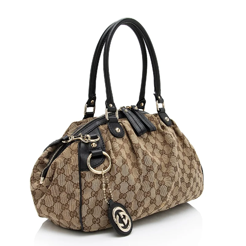 Small - sized Women Gucci shoulder bags for evening outingsGucci GG Canvas Sukey Satchel (SHF-MbcWBL)