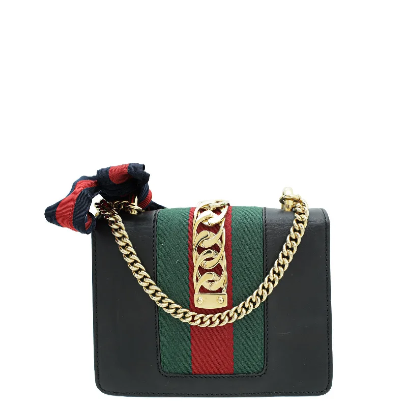 Women Gucci bags with a detachable mirror insideGucci Black Sylvie Mini Chain Shoulder Bag