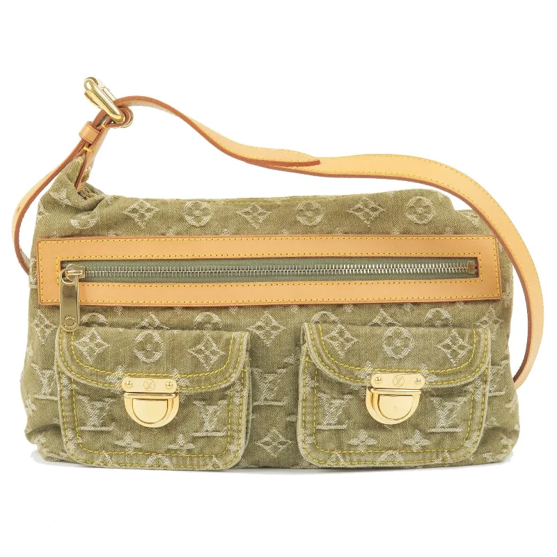 Ladies Louis Vuitton Petite Malle bags with a star - shaped charm for cutenessLouis Vuitton Monogram Denim Baggy PM Shoulder Bag Green M95213