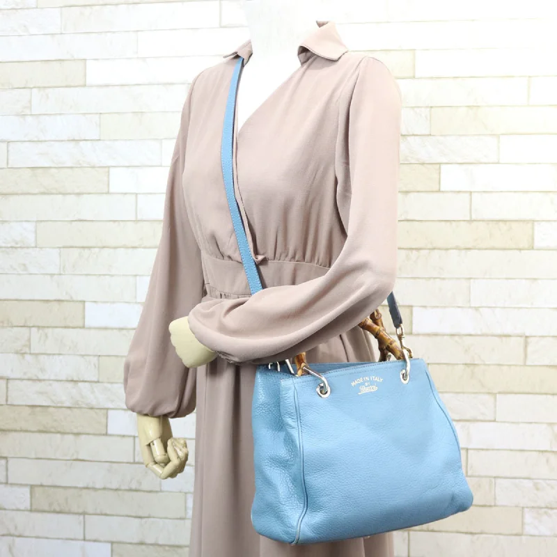 Ladies Gucci shoulder bags with a wide - width strapGucci Shoulder Bag Bamboo Handbag Blue Ladies