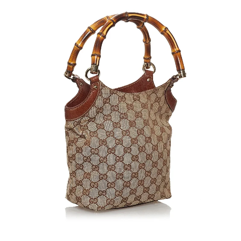 Gucci tote bags for women with a water - resistant coatingGucci GG Canvas Bamboo Handbag (29861)