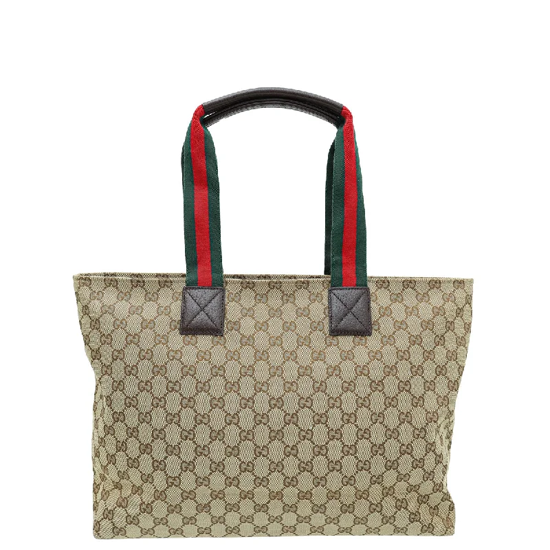 Women Gucci bags with a zippered interior pocketGucci Ebony GG Web Diaper Large Tote Bag