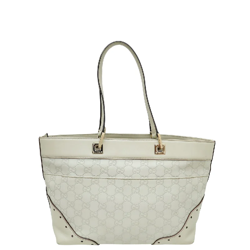 Women Gucci bags with a detachable mirror insideGucci Ivory Guccissima Punch Tote Bag