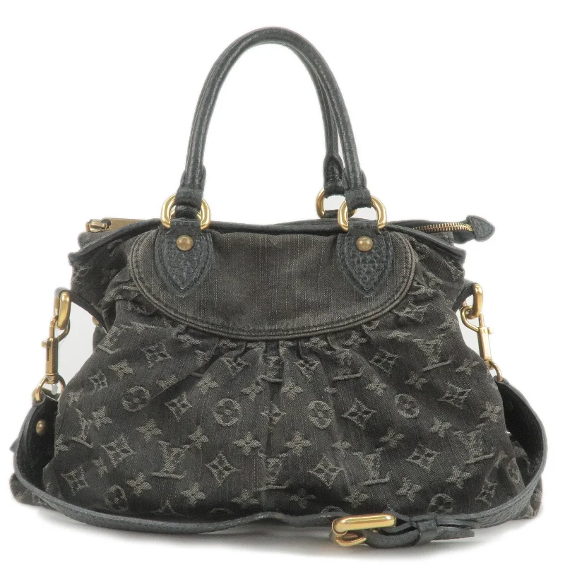 Louis Vuitton tote bags with a double - handle and shoulder - strap optionLouis Vuitton Monogram Denim Neo Cabby MM Hand Bag Black M95351