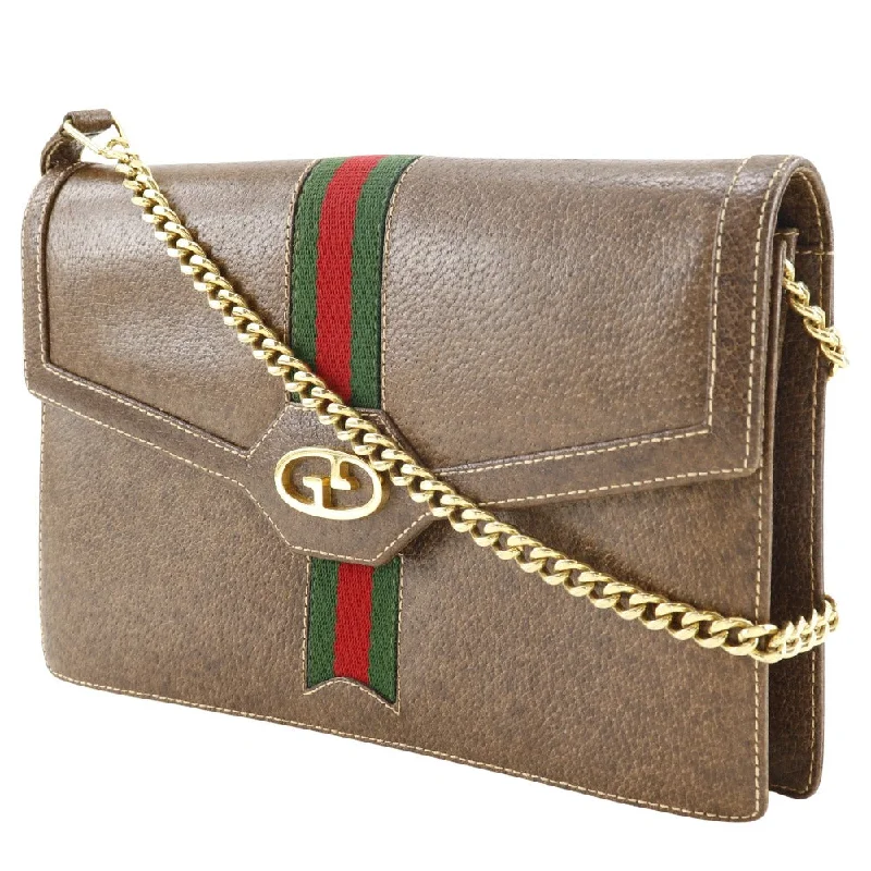 Ladies Gucci shoulder bags with a magnetic - closure flapGUCCI Shoulder Bag PVC Brown 2-way clutch Sherry line Old Gucci Women Used