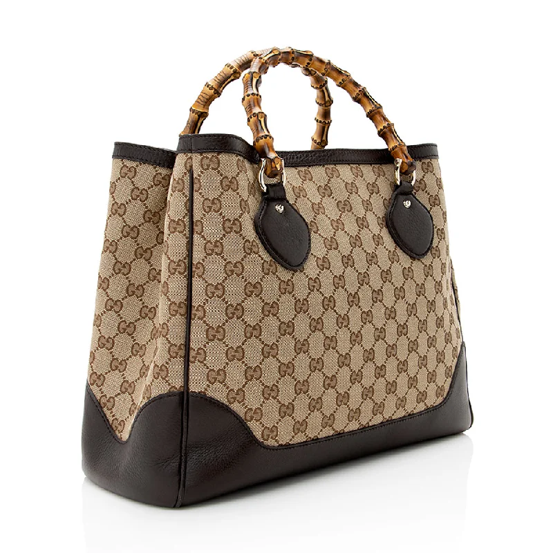 Women Gucci bags with a detachable mobile phone holderGucci GG Canvas Bamboo Diana Medium Tote (21112)