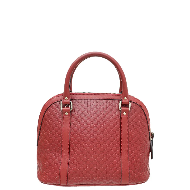 Women Gucci bags with a front - flap pocket for quick - access itemsGucci Red Microguccissima Dome Satchel Medium Bag