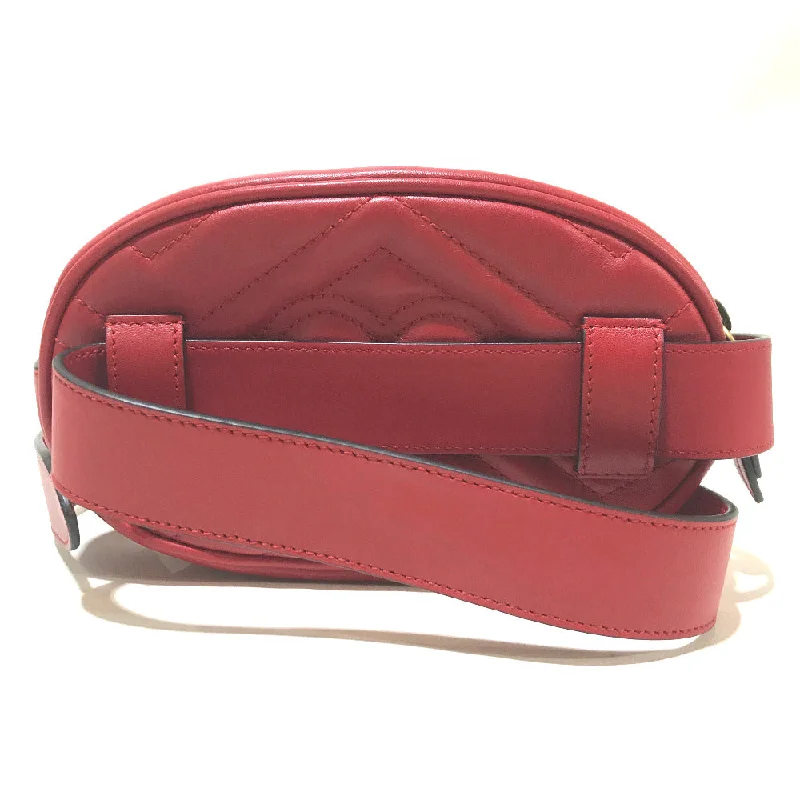 Gucci tote bags for women with a water - resistant coatingGUCCI Waist bag 476434 leather Red GG Marmont Quilted Sling bag Women Secondhand