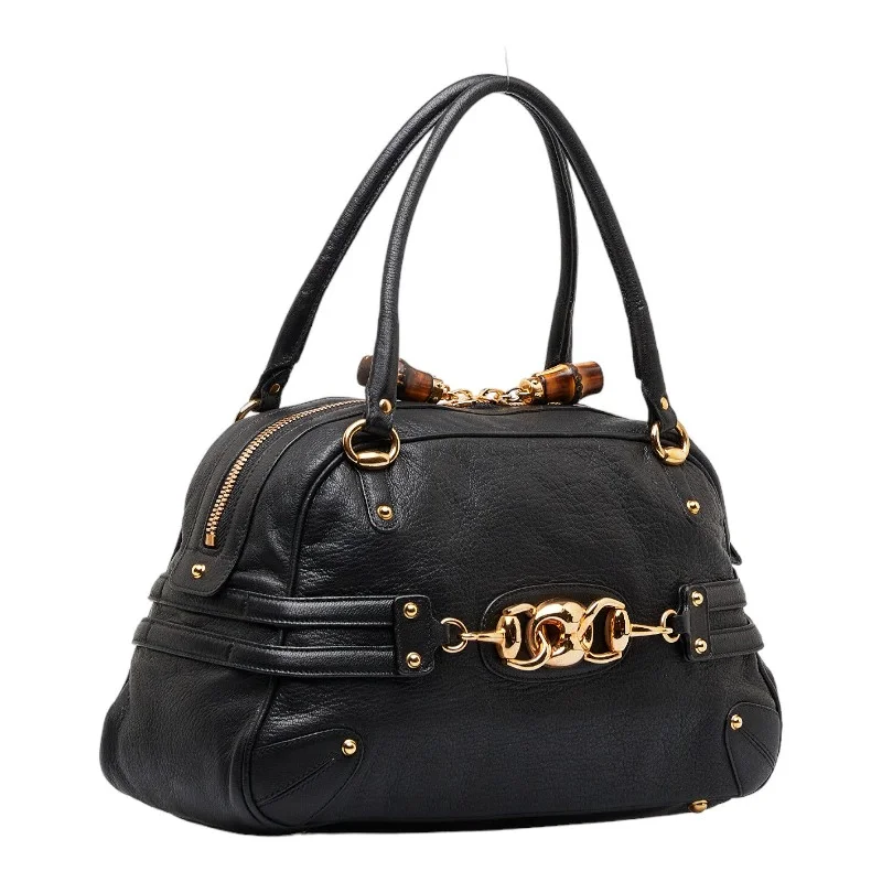 Women Gucci bags with a front - flap pocket for quick - access itemsGucci Leather Bamboo Handbag