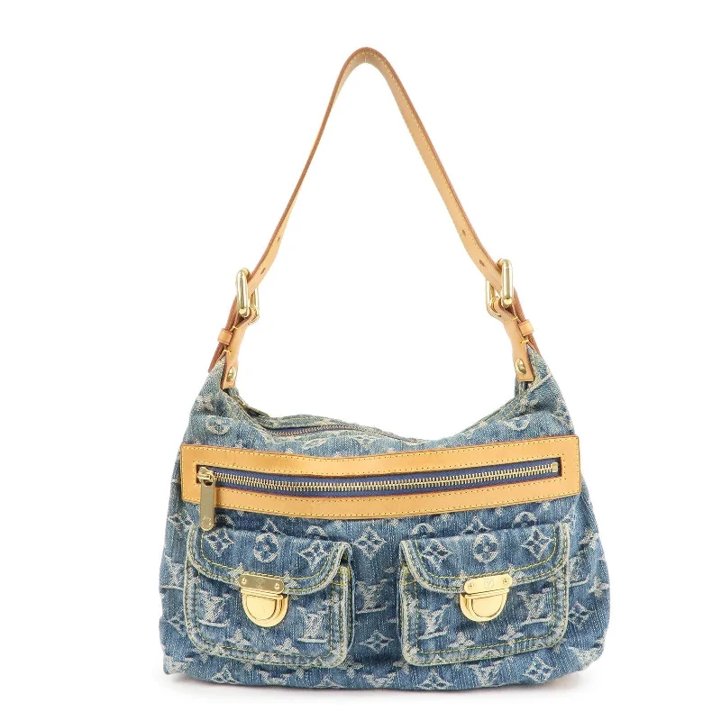 Louis Vuitton handbags with a patent - leather finish for a shiny lookLouis Vuitton Monogram Denim Baggy PM Shoulder Bag M95049