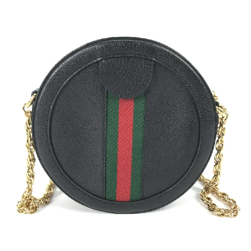 Gucci handbags for women with a back - zip pocketGUCCI Shoulder Bag 550618 leather black Shelly line GG Ophidia mini round Women Secondhand