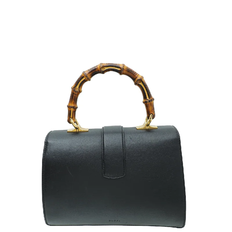 Women Gucci bags with a front - flap pocket for quick - access itemsGucci Black Dionysus Bamboo Top Handle Small Bag