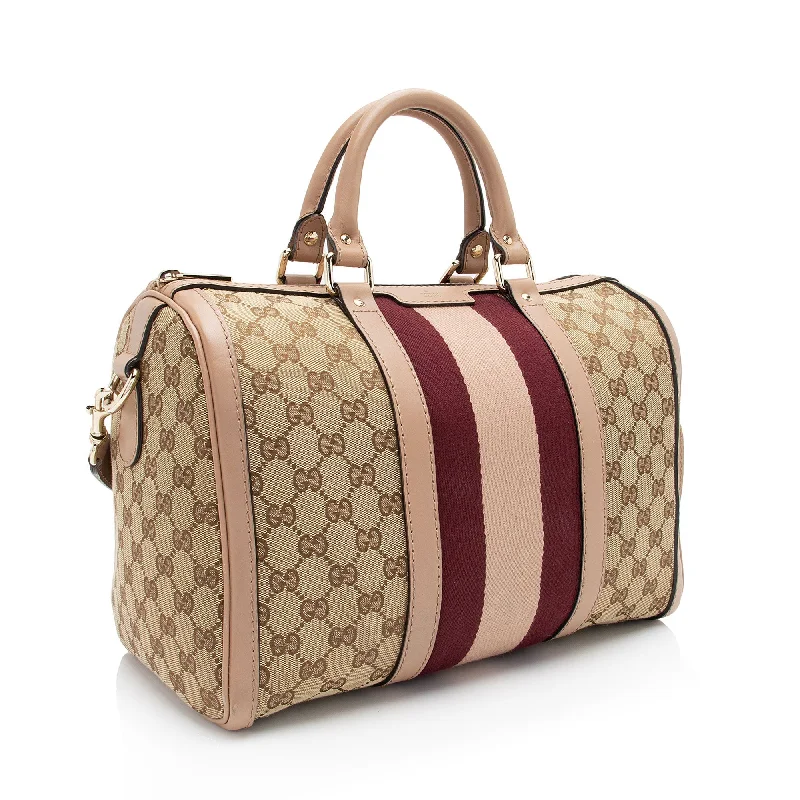 Gucci tote bags for women with a spacious interiorGucci GG Canvas Vintage Web Joy Medium Boston Bag (SHF-EeCWF9)