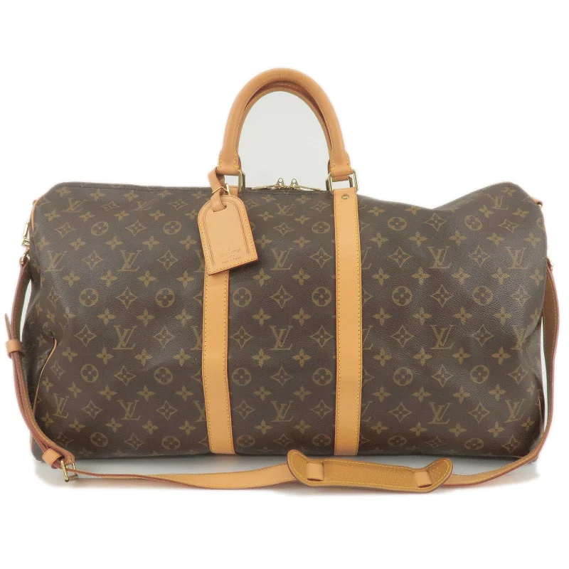 Louis Vuitton handbags with a back - zip pocket for storing valuablesLouis Vuitton Monogram Keep All Bandouliere 55 Boston Bag M41414