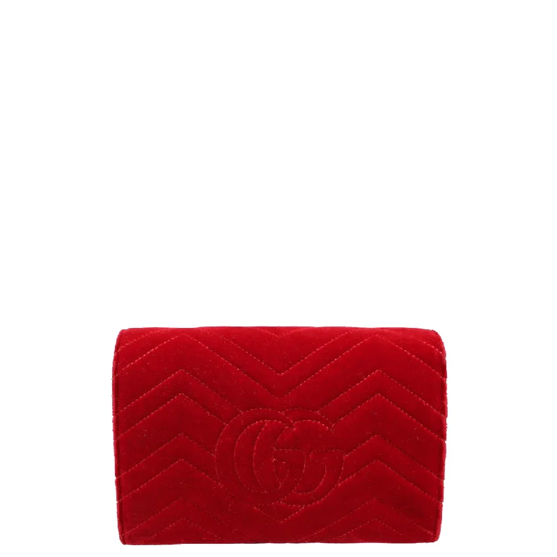 Gucci handbags for women with a back - zip pocketGucci Red Velvet GG Marmont Mini Shoulder Bag