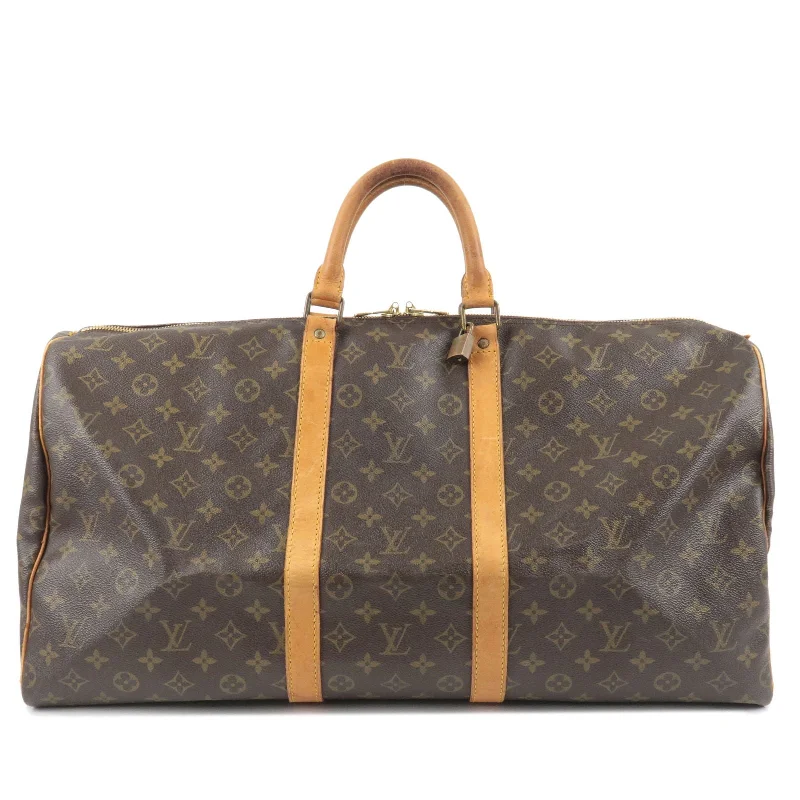 Louis Vuitton tote bags with a printed LV logo on the front for brand visibilityLouis Vuitton Monogram Keep All 55 Boston Bag M41424