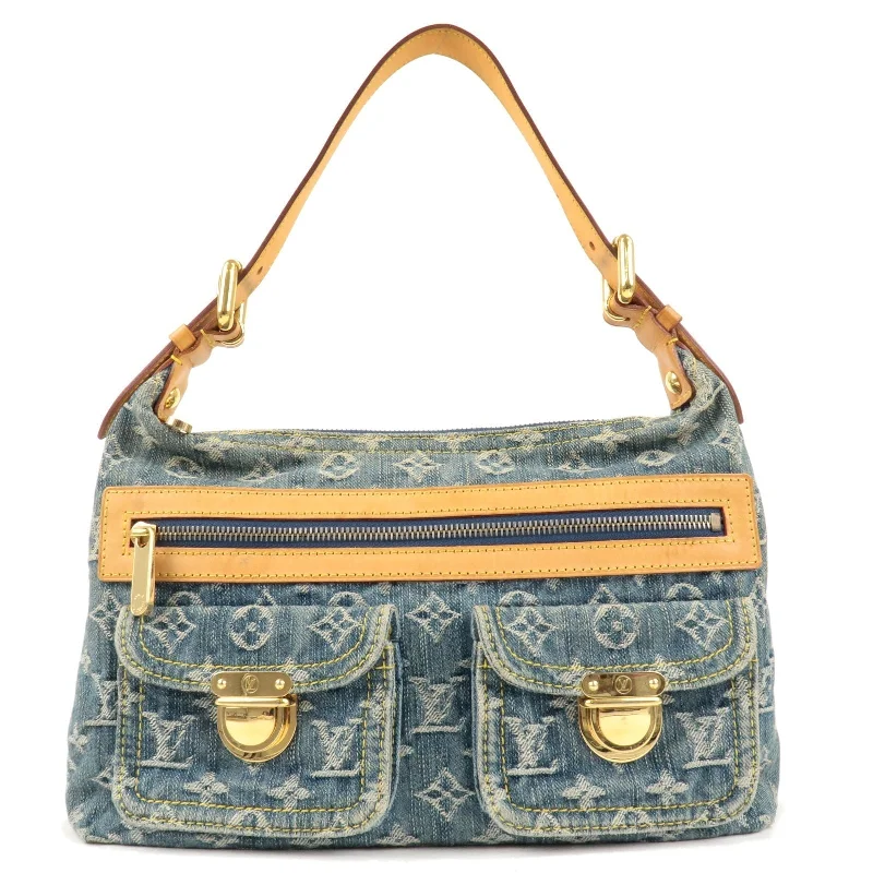 Louis Vuitton bags with a snap - button closure and a decorative charm for styleLouis Vuitton Monogram Denim Baggy PM Shoulder Bag M95049