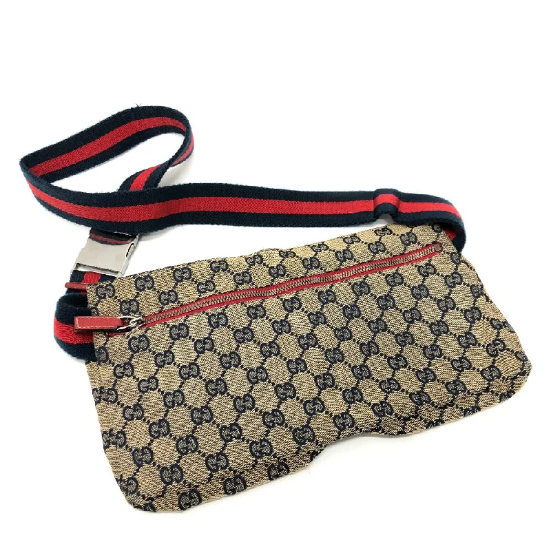 Gucci tote bags for women with a double - handle designGUCCI Waist bag 28566 Leather / canvas Navy GG Belt bag mens Secondhand