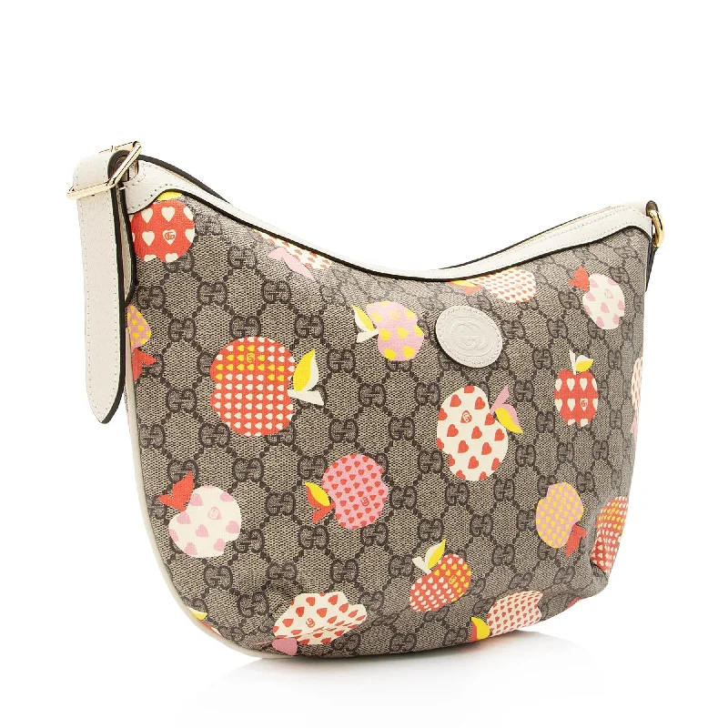 Women Gucci Sylvie bags with a crystal - embellished web stripeGucci GG Supreme Les Pommes Half Moon Hobo (SHF-23192)