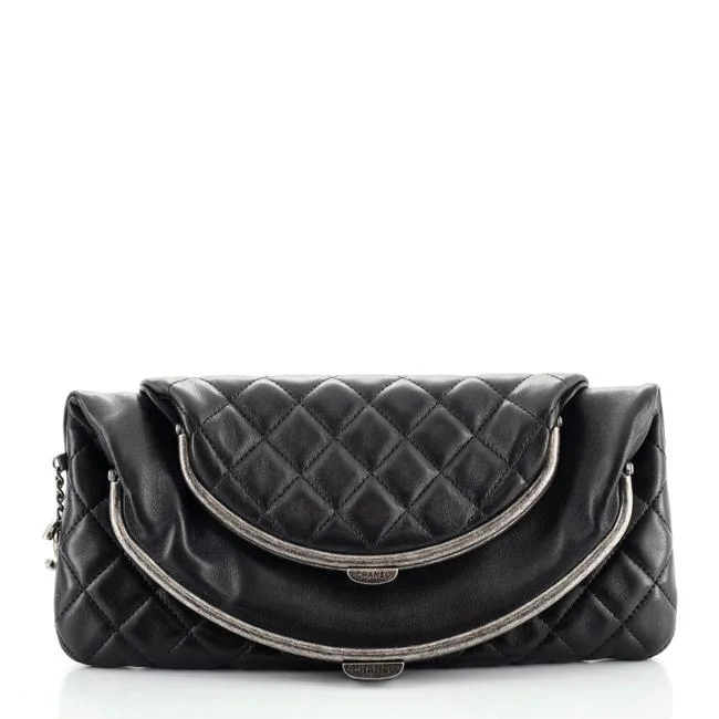 Chanel Limited Edition Handbag for CollectorsCHANEL DOUBLE KISSLOCK FOLD OVER QUILTED LEATHER MEDIUM CLUTCH