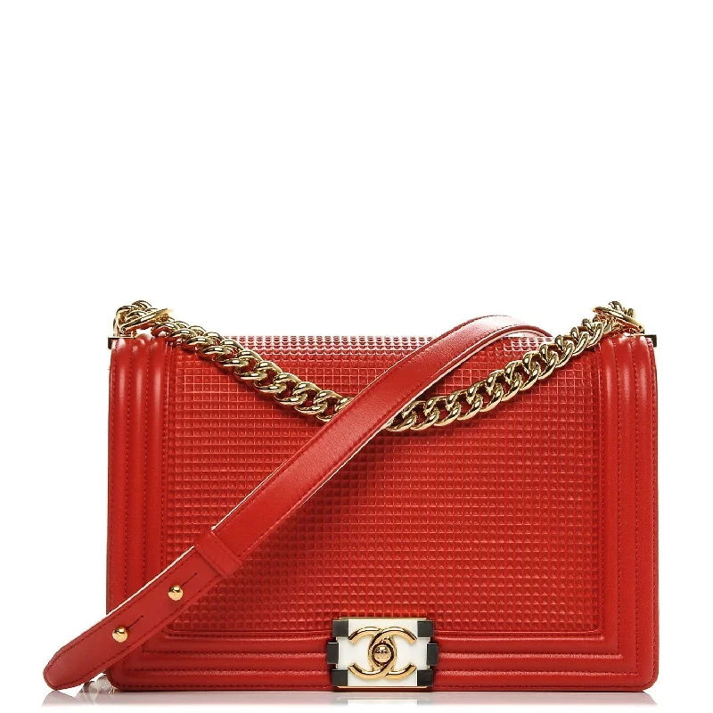 Chanel bags sale 2025CHANEL FLAP BOY RED CUBE EMBOSSED LEATHER MEDIUM BAG