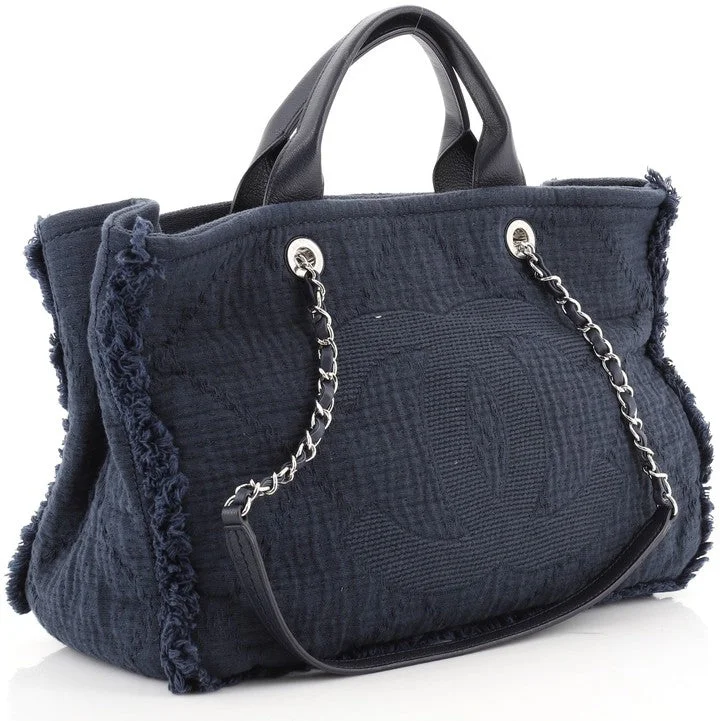 Chanel bags with intricate metal hardwareCHANEL Double Face Deauville Tote Fringe Quilted Canvas