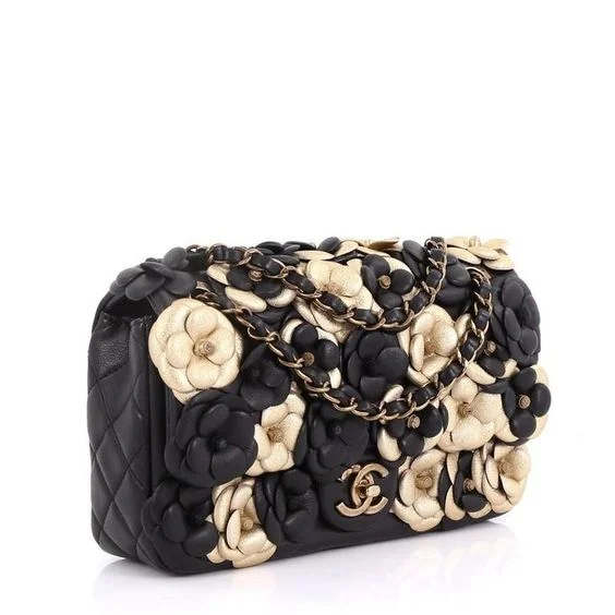 Chanel bags for women who appreciate fine craftsmanshipCHANEL METALLIC LAMBSKIN CAMELLIA FLAP BAG