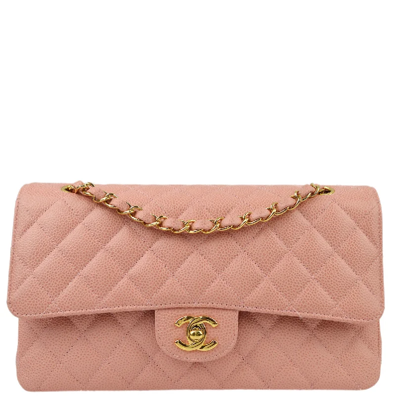 Chanel bags available at online luxury retaileChanel Pink Caviar Medium Classic Double Flap Shoulder Bag