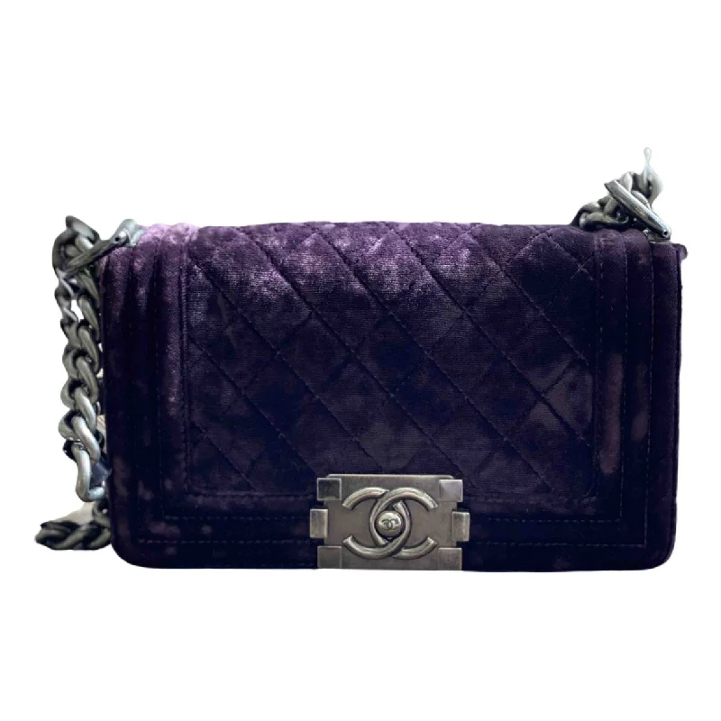 Chanel New Arrival Handbag with Gold HardwareCHANEL Velvet Quilted Mini Boy Flap Purple