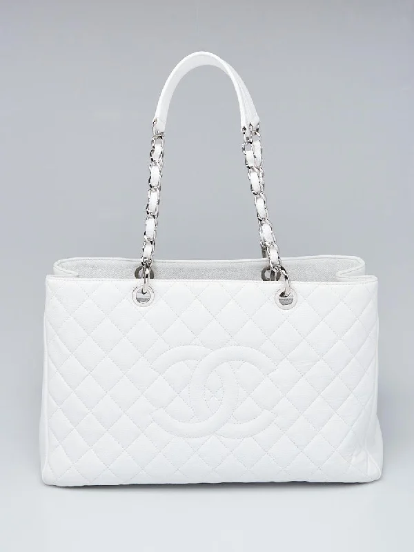 Chanel leather bags for everydChanel White Quilted Caviar Grand Shopper Tote GST