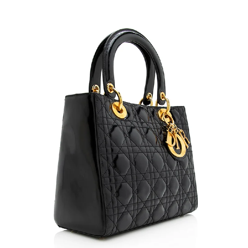 Chanel bags perfect for everyday elegChristian Dior crossbody bags with a front - flap pocket for easy accessDior Patent Leather Lady Dior Medium Tote (20993)