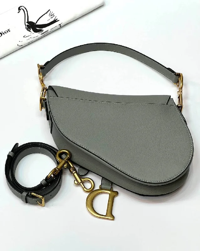 Chanel New Arrival Handbag with Gold HardwareHigh - fashion Christian Dior bags with a geometric patternDior SADDLE Bag Gray WITH STRAP